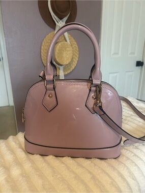Patent Dome Satchel Handbag in Dusty Pink